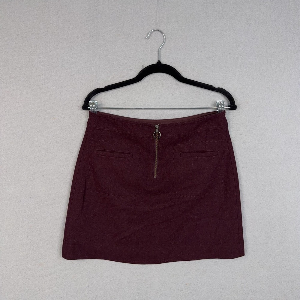 Madewell Skirt Womens 4 Burgundy Wool Blend A Line Mini Zip Pockets Career Fall